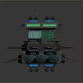 Aerospace Mechanical Structure Of Orbital Station With Colorful Containers Thrusters And Antennas