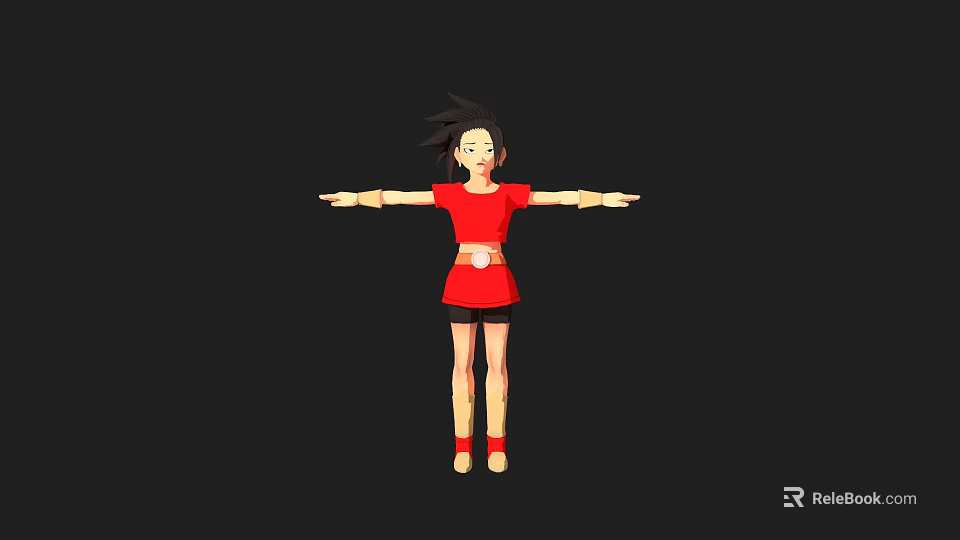 Animated Game Movie Character With Black Short Hair Red Top Black Shorts Arms Outstretched 3d model 