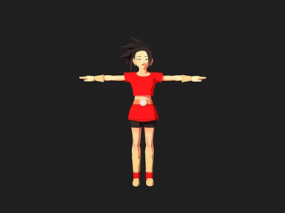 Animated Game Movie Character With Black Short Hair Red Top Black Shorts Arms Outstretched 3d model