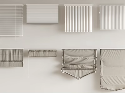 Different Styles Roman Blinds In White And Grey With Various Folds For Interior Design 3d model