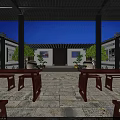 Traditional Chinese Hotel Lobby Interior Design With Hanging Lanterns Stone Steps And Wooden Columns