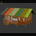Log Cabin Exterior Design With Yellow Roof Wooden Structure And Porch Stairs