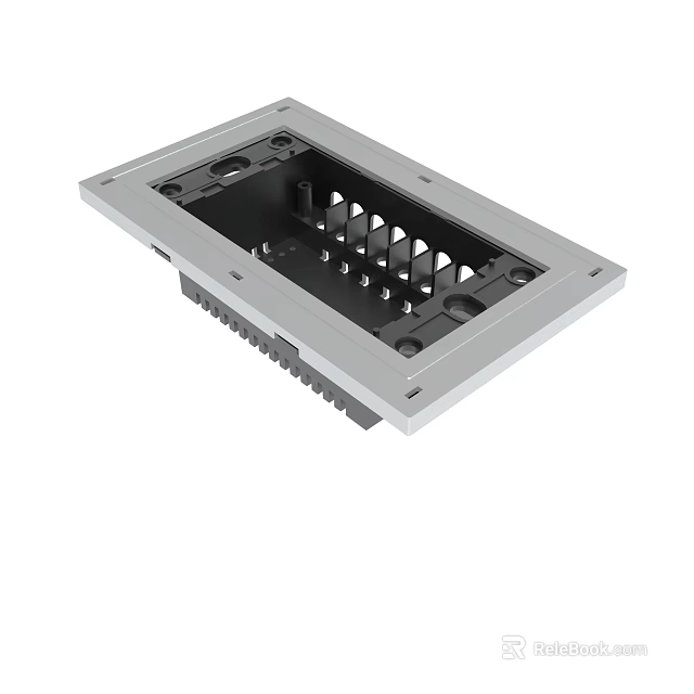 Silver Rectangular Metal Module Panel With Multiple Slots And Mounting Holes For Electronics 3d model