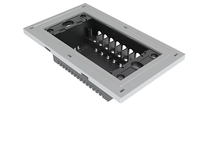 Silver Rectangular Metal Module Panel With Multiple Slots And Mounting Holes For Electronics 3d model