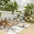 Cozy Outdoor Garden With Seating Furniture String Lights And Greenery