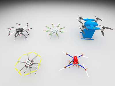 Intelligent Drones Showcasing Various Designs Colors And Multi Rotor Structures 3d model