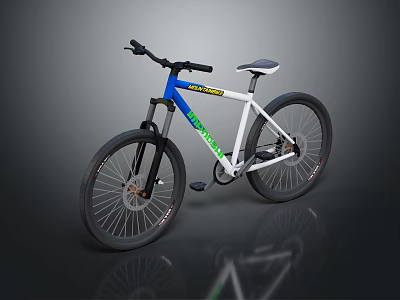 Modern Racing Bicycle With Blue And White Frame Black Tires And White Seat 3d model
