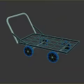 Practical Metal Frame Hand Cart With Blue Wheels And Grid Design 3d model