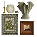 Stylish Decorative Ornament Set With Lampshade Vase Picture Frame Clock Plant And Books