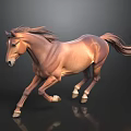 Brown Horse Running With Flowing Mane And Tail On Dark Background