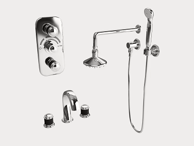 Modern Chrome Shower System With Rainfall Showerhead Handheld Sprayer And Control Valves 3d model