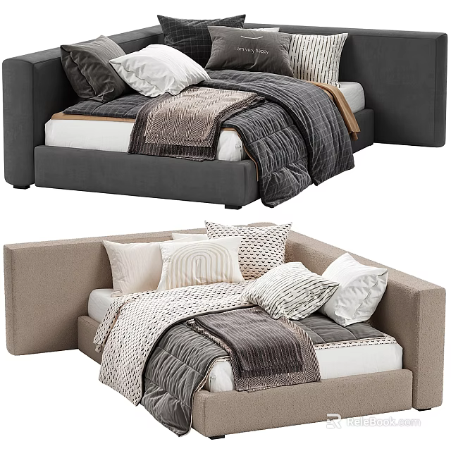 Modern Kids Bed Design With Cozy Pillows Soft Blankets And Neutral Tones 3d model 