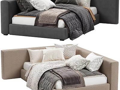 Modern Kids Bed Design With Cozy Pillows Soft Blankets And Neutral Tones 3d model