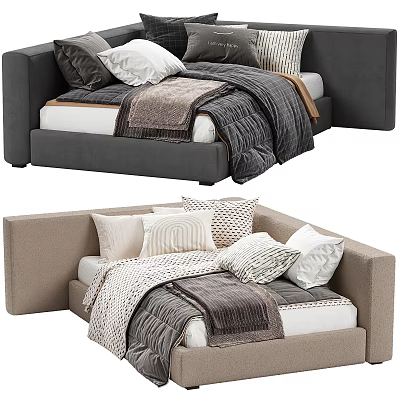 Modern Kids Bed Design With Cozy Pillows Soft Blankets And Neutral Tones 3d model