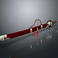 Traditional Decorative Weapon Sword With Red Scabbard Elaborate Hilt And Red Tassels