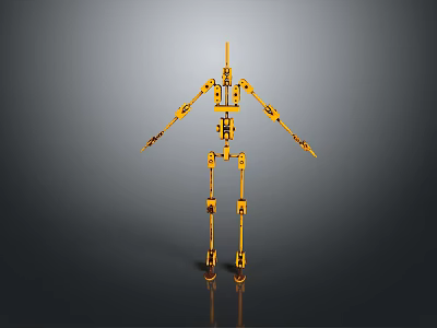 Yellow Mechanical Skeleton Game and Movie Character with 3D Model Joint Structure Design 3d model