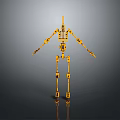 Yellow Mechanical Skeleton Game and Movie Character with 3D Model Joint Structure Design