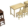 Wooden Furniture Collection With Tables Chairs in Brown and Light Wood Tones
