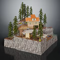 Two Houses On Rocky Terrain With Orange Roof Wooden Structure And Surrounding Pine Trees