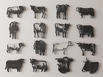 Stylish Cow Themed Wall Decor Featuring Various Cow Silhouette Designs 3d model