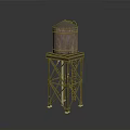 Wooden Water Tower With Metal Support Frame And Roof Structure Design