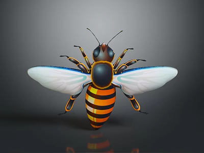 Realistic 3D Bee Model With Yellow Black Stripes And Transparent Wings 3d model