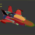 3D Red Spaceship Model With Yellow Cockpit And Blue Details Design 3d model