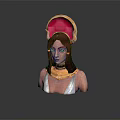 Mythical Female Character With Red Gold Headdress Golden Collar And White Attire Near Creature