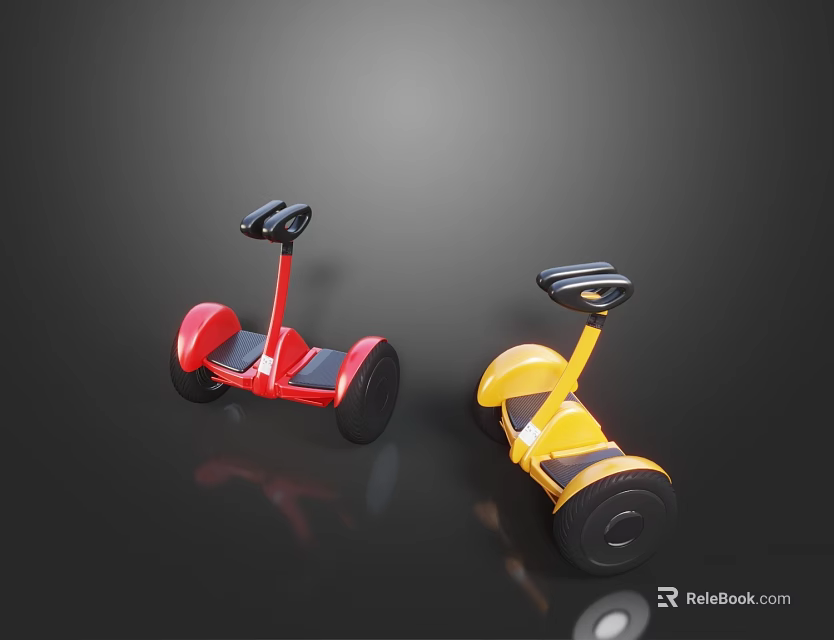 Stylish Two Colored Red And Yellow Electric Hoverboards With Handlebar Design 3d model 