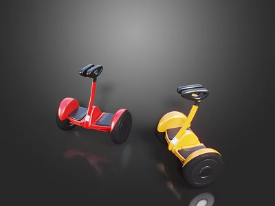 Stylish Two Colored Red And Yellow Electric Hoverboards With Handlebar Design 3d model