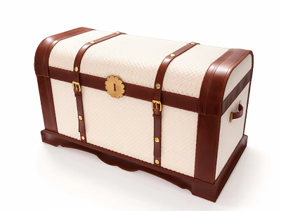 Vintage Decorative Ornament Combination With Leather Straps White Body Gold Lock And Wooden Base 3d model