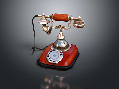 Vintage Telephone With Red Base Gold Receiver And Rotary Dial Classic Design 3d model