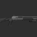 Tactical Military Style Shotgun With Black Metal Body Polymer Stock And Barrel