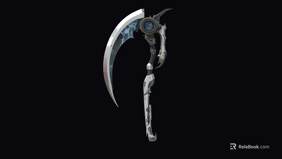 Futuristic Scythe Weapon With Silver Blade Blue Glowing Core And Mechanical Handle 3d model 