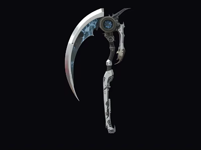Futuristic Scythe Weapon With Silver Blade Blue Glowing Core And Mechanical Handle 3d model