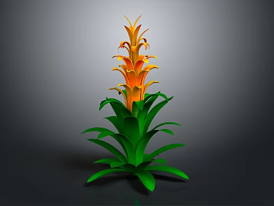 Tall Vibrant Tropical Plant With Green Leaves And Orange Layered Flowers 3d model
