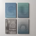 Modern Abstract Wall Decor With Four Panel Various Geometric Patterns In Blue Green Gray Tones 3d model