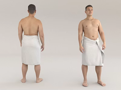 Man With White Towel Standing In Back And Front View Pose 3d model