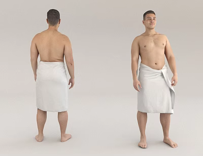 Man With White Towel Standing In Back And Front View Pose 3d model