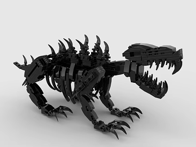 Black Building Blocks Dinosaur Model With Sharp Teeth Spiked Back And Mechanical Claws 3d model