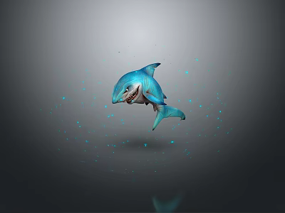 Blue Shark Themed 3D Digital Art Wall Decor With Glowing Dots And Gray Background 3d model