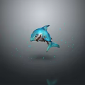 Blue Shark Themed 3D Digital Art Wall Decor With Glowing Dots And Gray Background