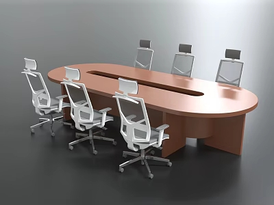 Modern Oval Conference Table With White Ergonomic Office Chairs For Meeting Room 3d model