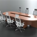 Modern Oval Conference Table With White Ergonomic Office Chairs For Meeting Room