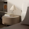 Modern Bedroom Interior With White Bed Wooden Nightstand Table Lamp Bookshelf And Natural Light
