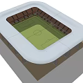 Modern Stadium Architectural Design With White Roof Green Football Field And Brown Seats