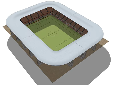 Modern Stadium Architectural Design With White Roof Green Football Field And Brown Seats 3d model