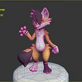 Cartoon Style Game Movie Character With Orange White Fur Green Eyes And Pink Paws