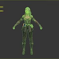 3D Female Character Model With Blue Gray Hair And Dark Purple Accented Outfit