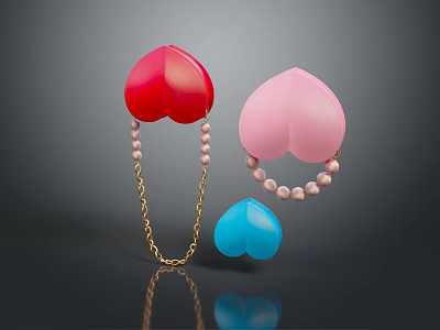 Red Pink Blue Heart Shaped Fashion Jewelry With Pearl Beads And Chain 3d model